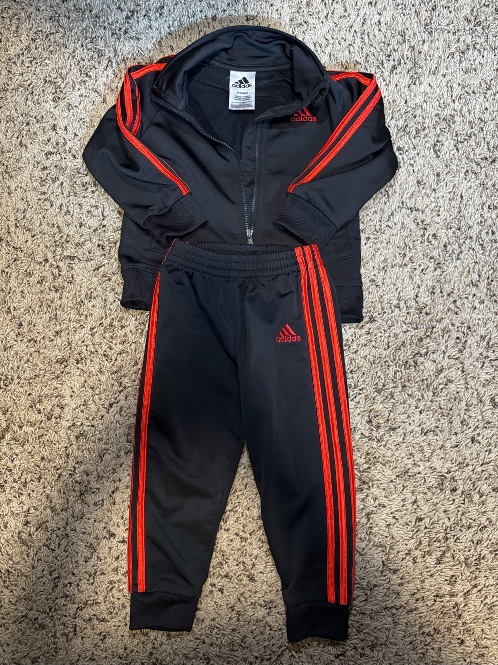 Adidas Toddler Tracksuit Black with Red Three-Stripe Detail